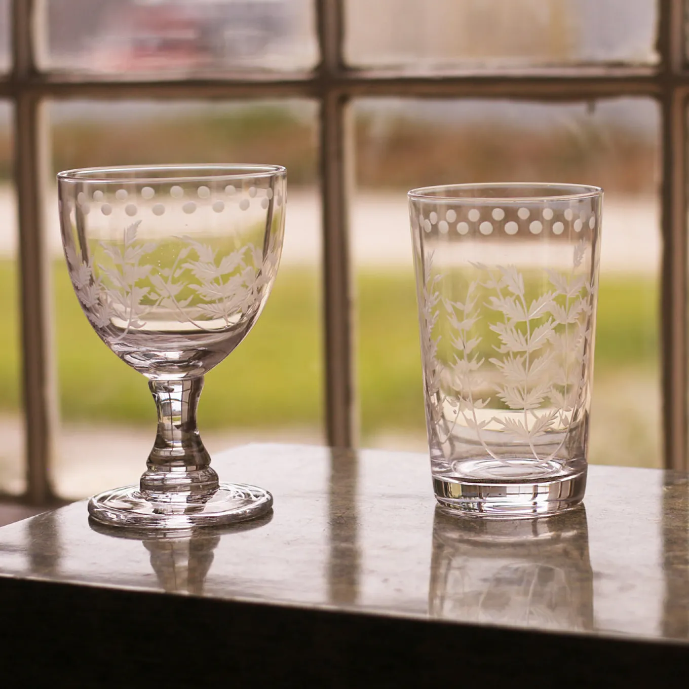 GLASS Fern with Dots All Purpose Set of 4 (Clear)