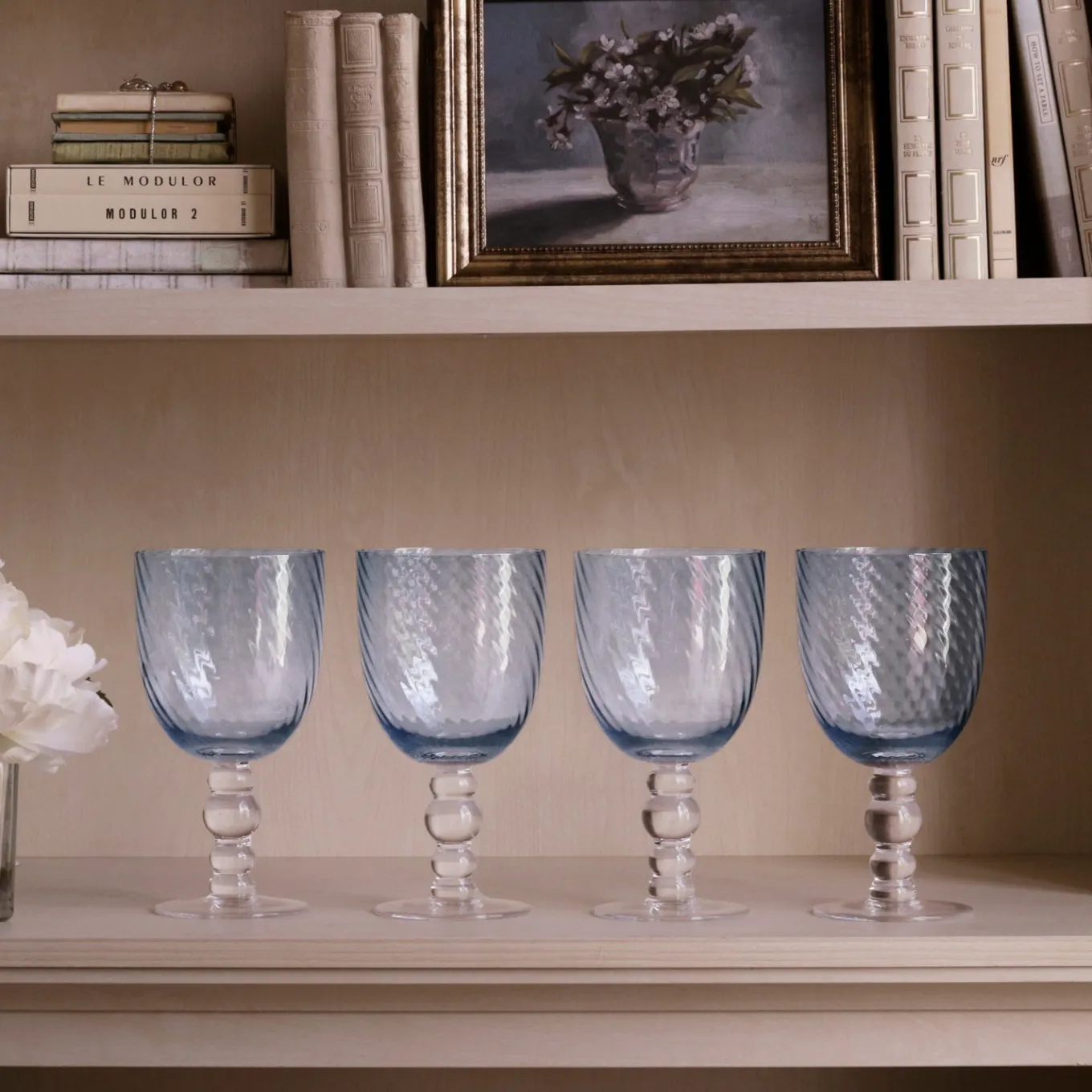 GLASS French Swirl All Purpose Set of 4 (Blue)