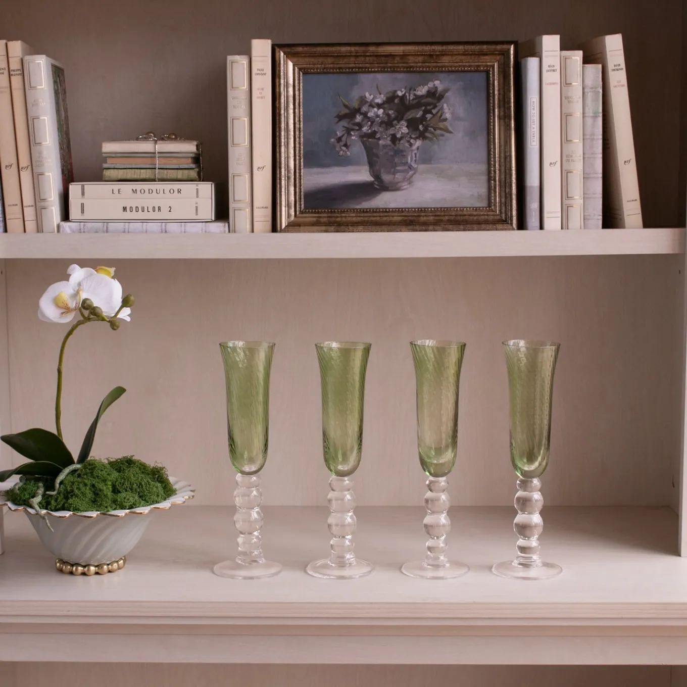 GLASS French Swirl Champagne Flute Set of 4 (Green)