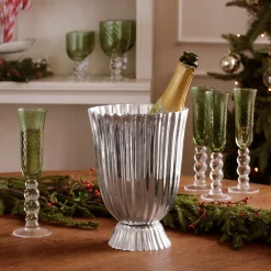 GLASS French Swirl Champagne Flute Set of 4 (Green)