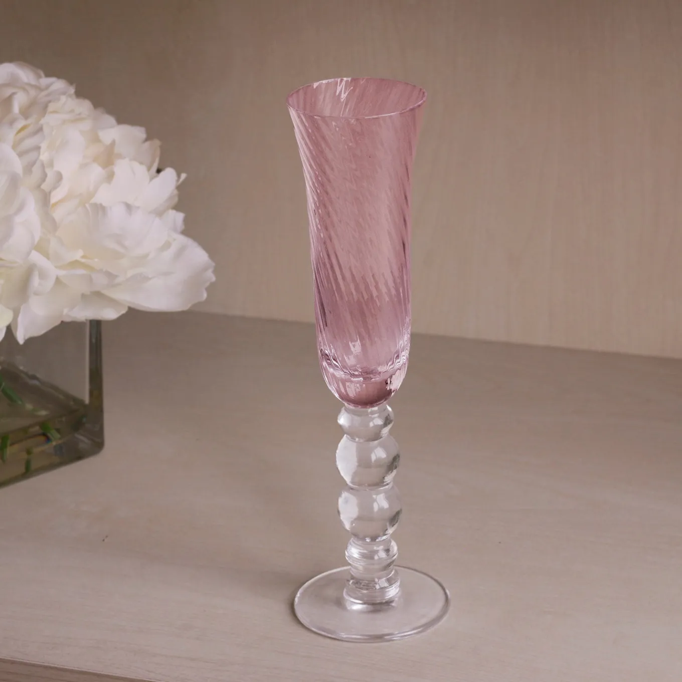 GLASS French Swirl Champagne Flute Set of 4 (Pink)