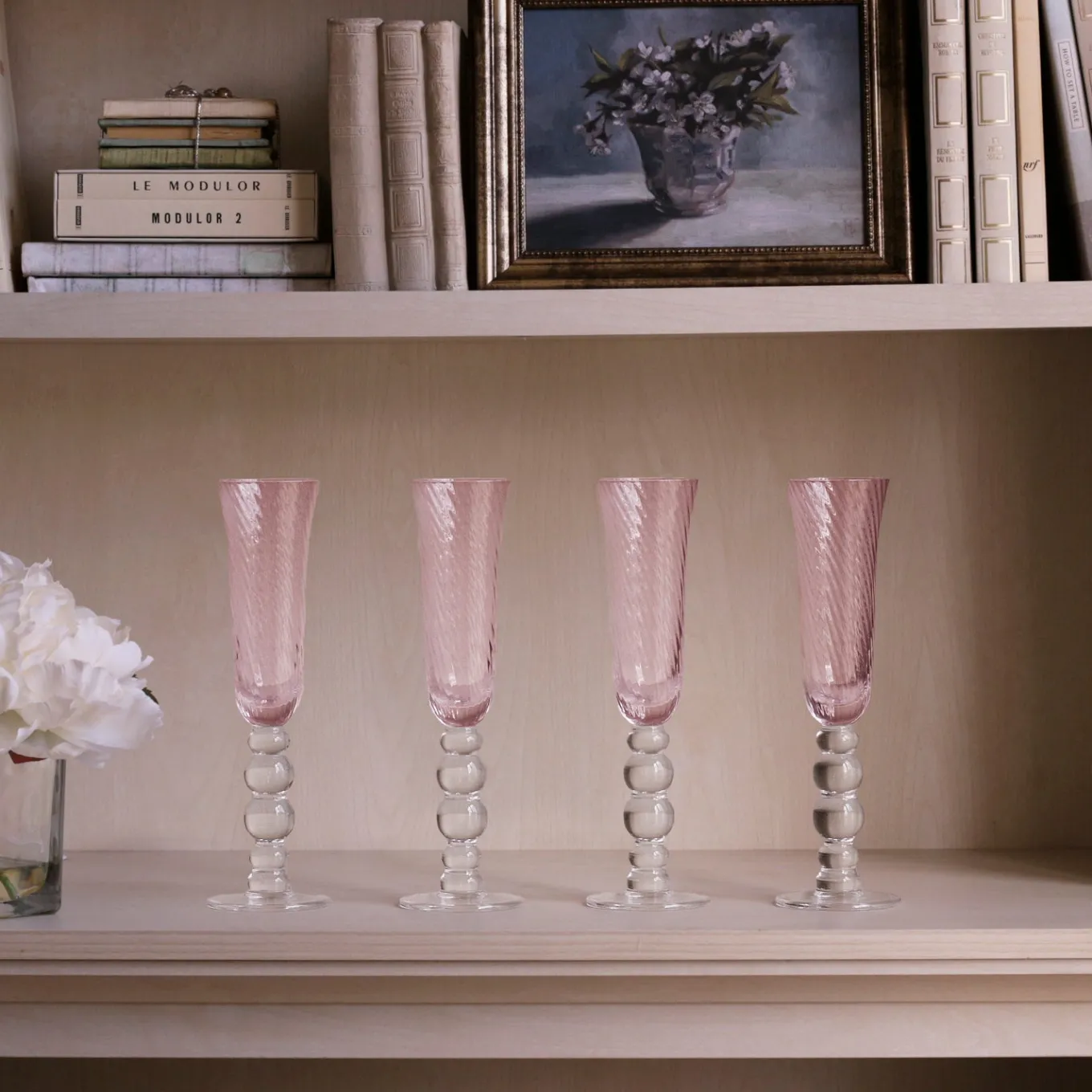 GLASS French Swirl Champagne Flute Set of 4 (Pink)