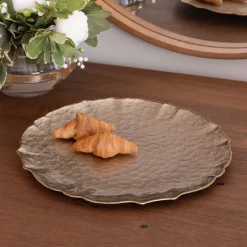 GLASS Large Round Platter or Charger (Taupe and Gold)