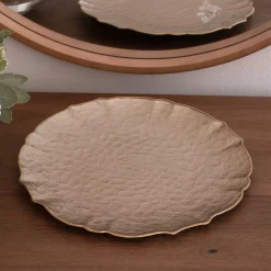 GLASS Large Round Platter or Charger (Taupe and Gold)