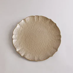 GLASS Large Round Platter or Charger (Taupe and Gold)