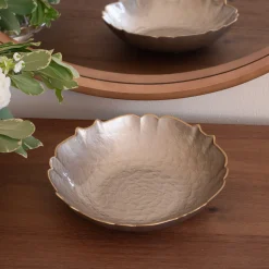 GLASS Medium Round Bowl (Taupe and Gold)