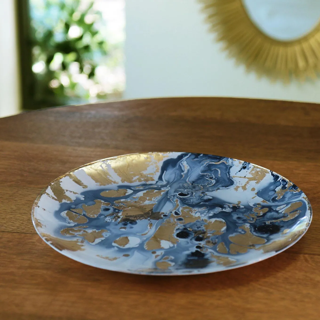 GLASS New Orleans Large Round Painted Platter (Blue & Gold)