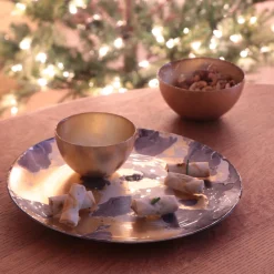 GLASS New Orleans Large Round Painted Platter (Blue & Gold)