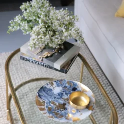 GLASS New Orleans Large Round Painted Platter (Blue & Gold)