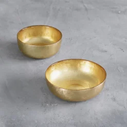 GLASS New Orleans Shallow Round Foil Leafing Bowl Set of 2 (Gold)