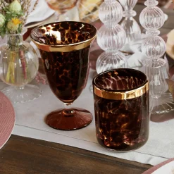 GLASS Tortoise and Gold Tumbler Set of 4