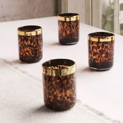 GLASS Tortoise and Gold Tumbler Set of 4