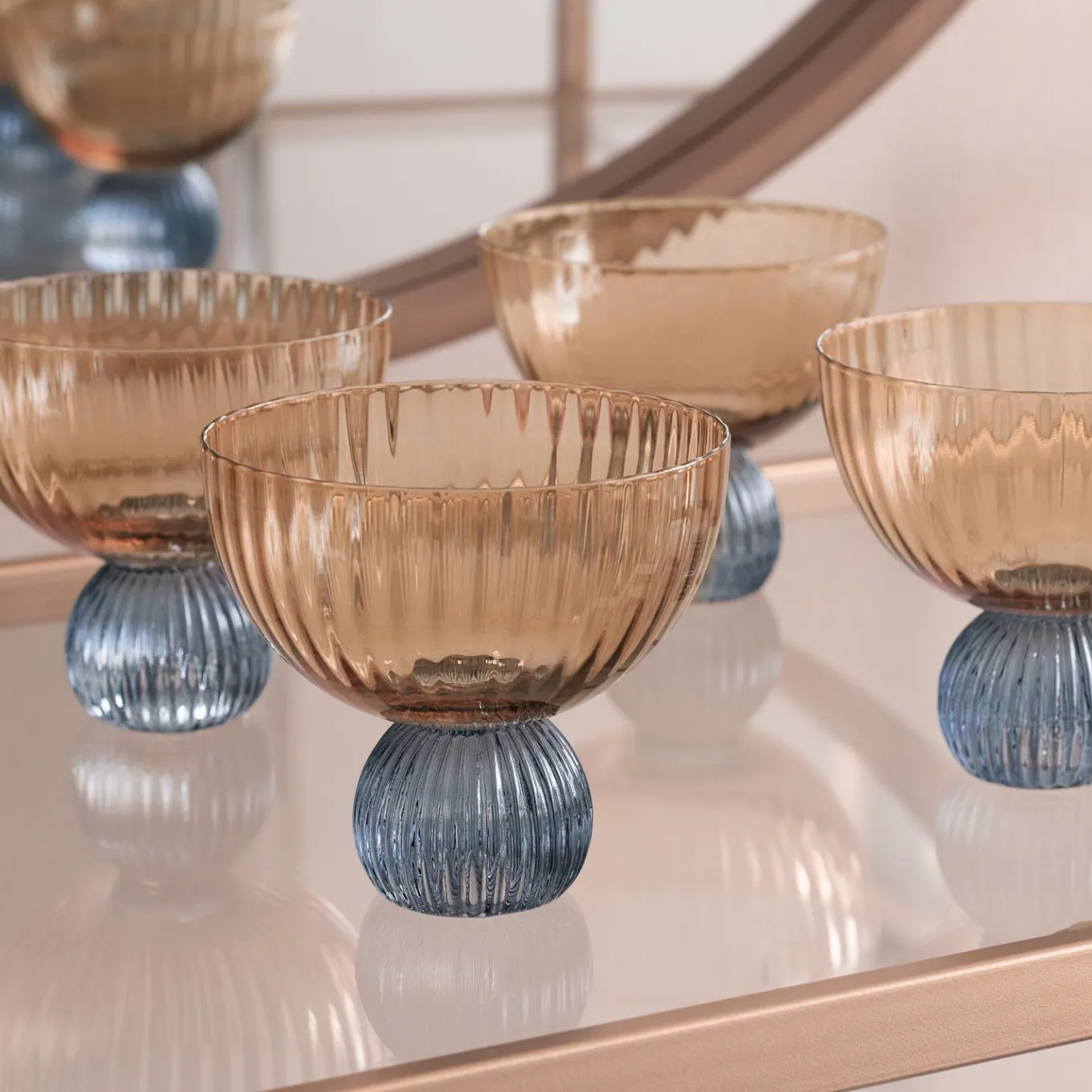 GLASS Venice Coupe Set of 4 (Amber and Blue )