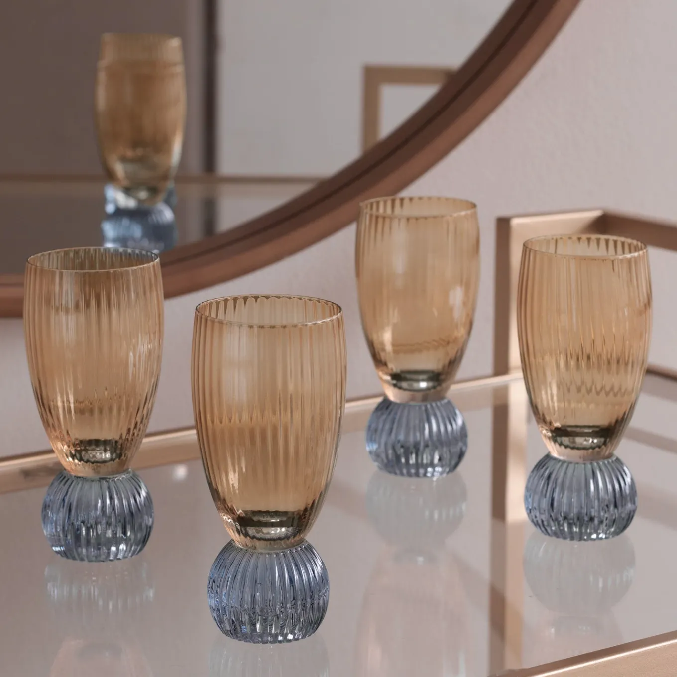 GLASS Venice Shot Glass Set of 4 (Amber and Blue )