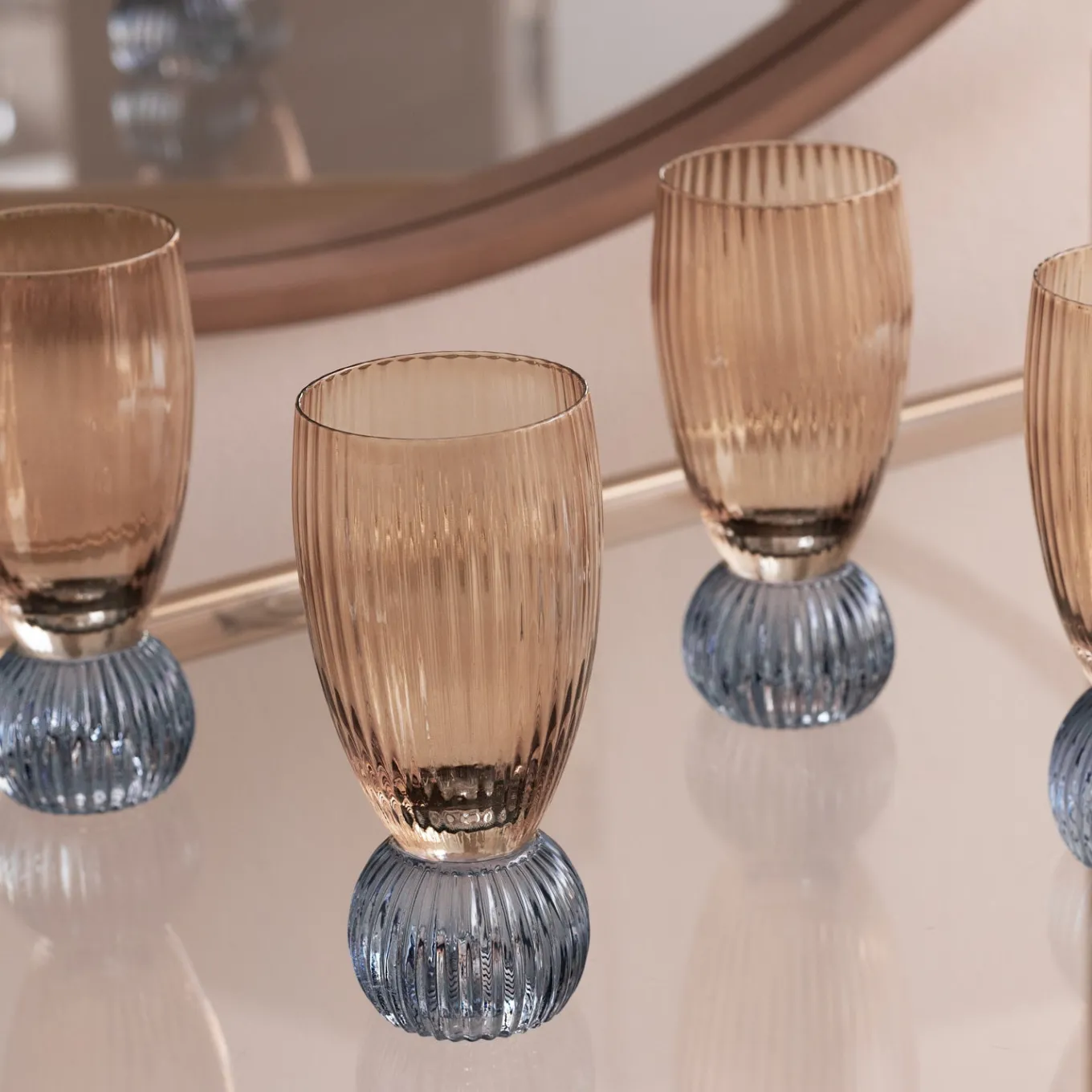 GLASS Venice Shot Glass Set of 4 (Amber and Blue )