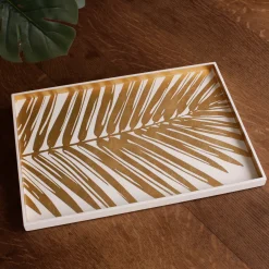 INDOCHINE Large Lacquered Palm Tray White and Gold