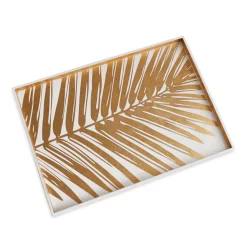 INDOCHINE Large Lacquered Palm Tray White and Gold