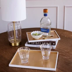 INDOCHINE Rectangle Lacquered Trays Set of 2 White and Gold