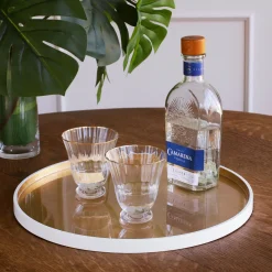 INDOCHINE Round Lacquered Tray White and Gold