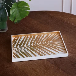 INDOCHINE Small Lacquered Palm Tray White and Gold