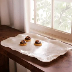 RESIN Alabaster Extra Large Rectangular Tray White Swirl