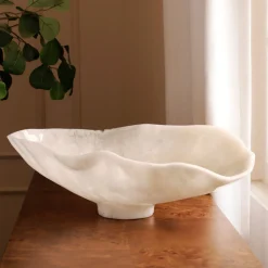 RESIN Alabaster Large Oval Bowl White Swirl