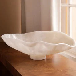 RESIN Alabaster Large Oval Bowl White Swirl