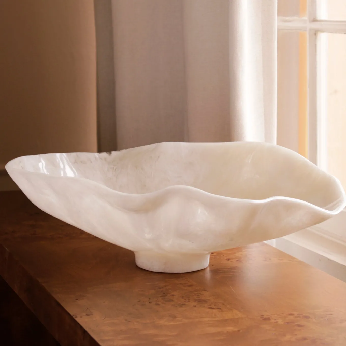 RESIN Alabaster Large Oval Bowl White Swirl