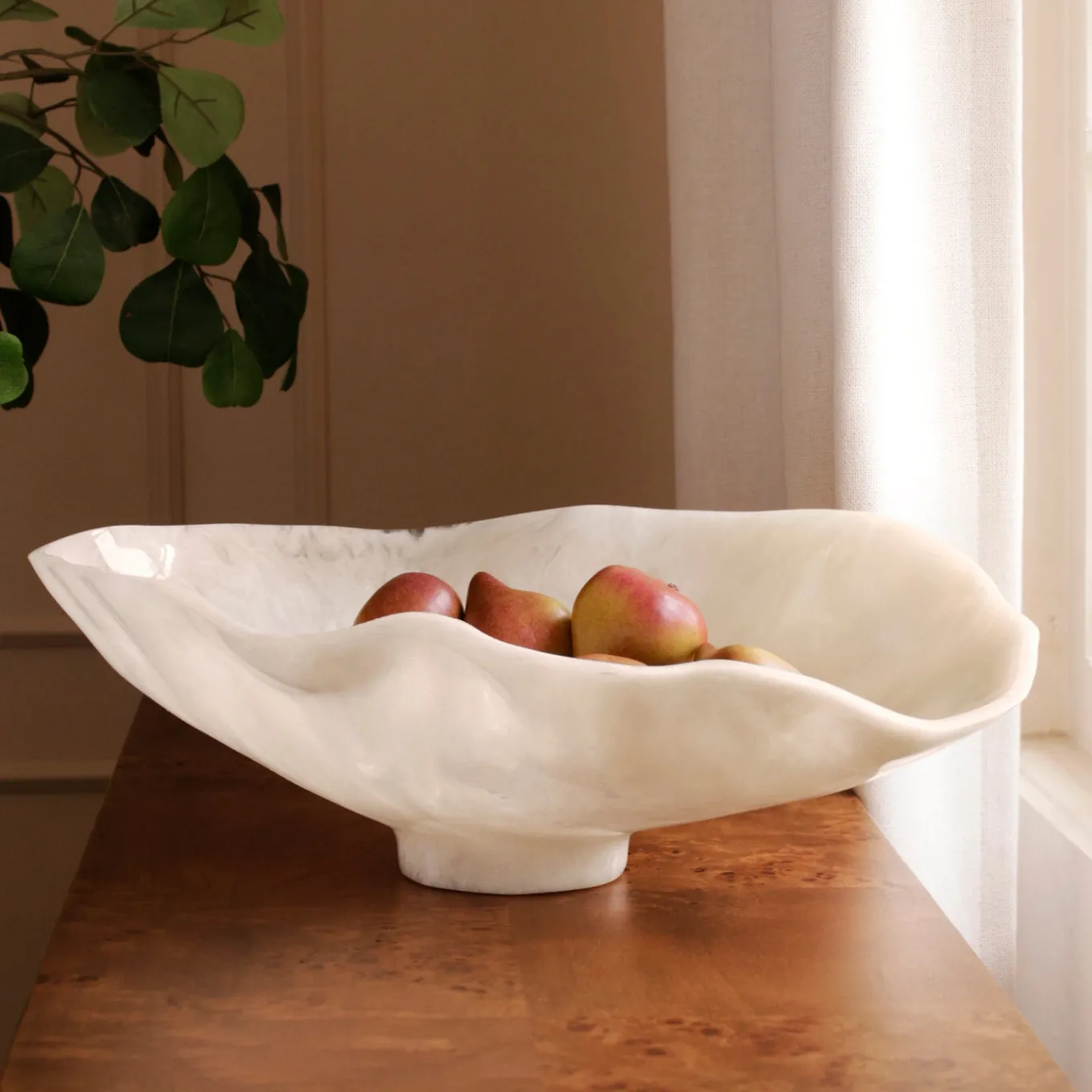 RESIN Alabaster Large Oval Bowl White Swirl