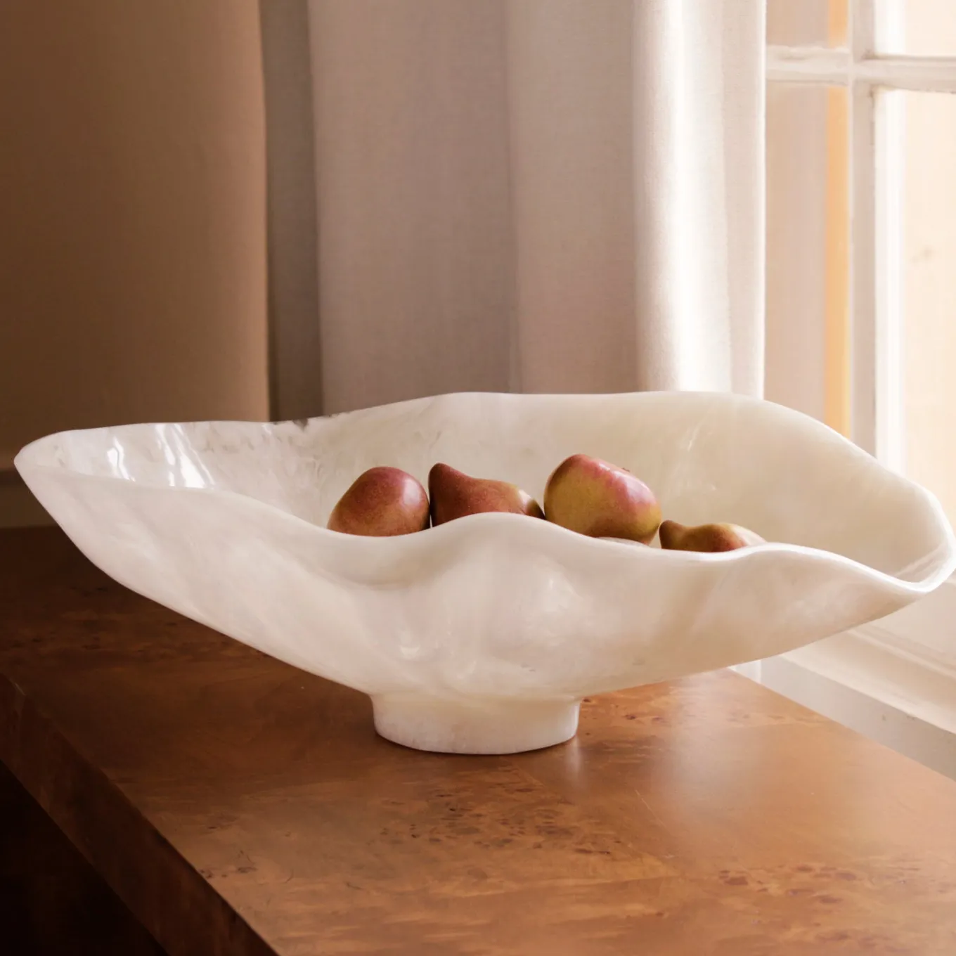 RESIN Alabaster Large Oval Bowl White Swirl