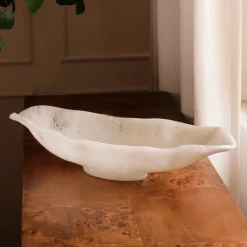 RESIN Alabaster Medium Oval Bowl White Swirl