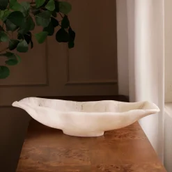 RESIN Alabaster Medium Oval Bowl White Swirl