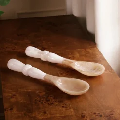 RESIN Alabaster Salad Servers White Swirl