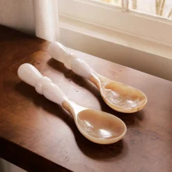 RESIN Alabaster Salad Servers White Swirl
