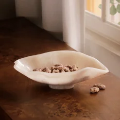 RESIN Alabaster Small Oval Bowl White Swirl