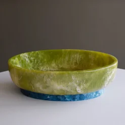 RESIN Rio Large Oval Bowl with Base (Green and Blue)