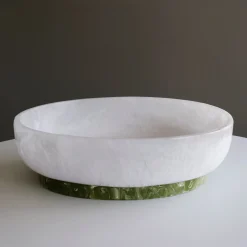 RESIN Rio Large Oval Bowl with Base (White and Green)