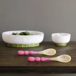 RESIN Rio Small Bowl with Base (White and Green)