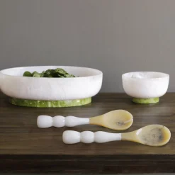RESIN Rio Small Bowl with Base (White and Green)