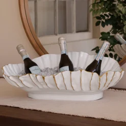 THANNI Mystic Extra Large Oval Bowl (White and Gold)