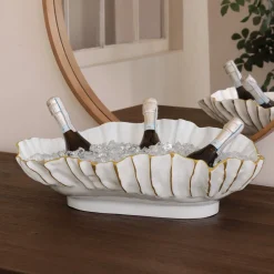 THANNI Mystic Extra Large Oval Bowl (White and Gold)