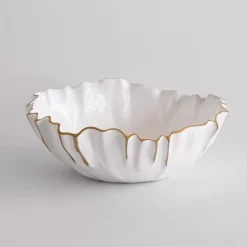 THANNI Mystic Medium Round Bowl (White and Gold)
