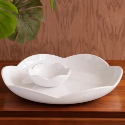 VIDA Amelia Round Platter with Mini Dip Bowl White