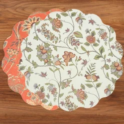 VIDA Autumn and Branches Reversible Round Placemats Set of 4 Persimmon