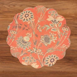 VIDA Autumn and Branches Reversible Round Placemats Set of 4 Persimmon