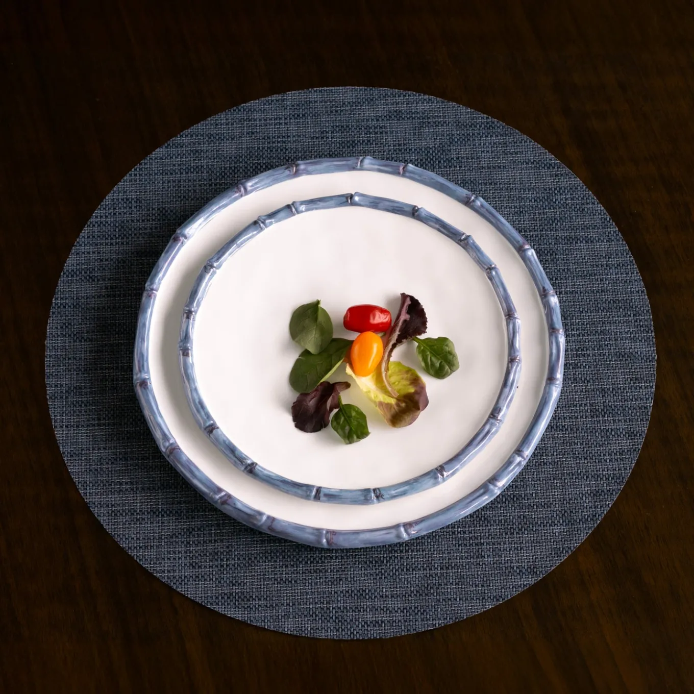 VIDA Bamboo 9" Salad Plate Set of 4 (White and Blue)