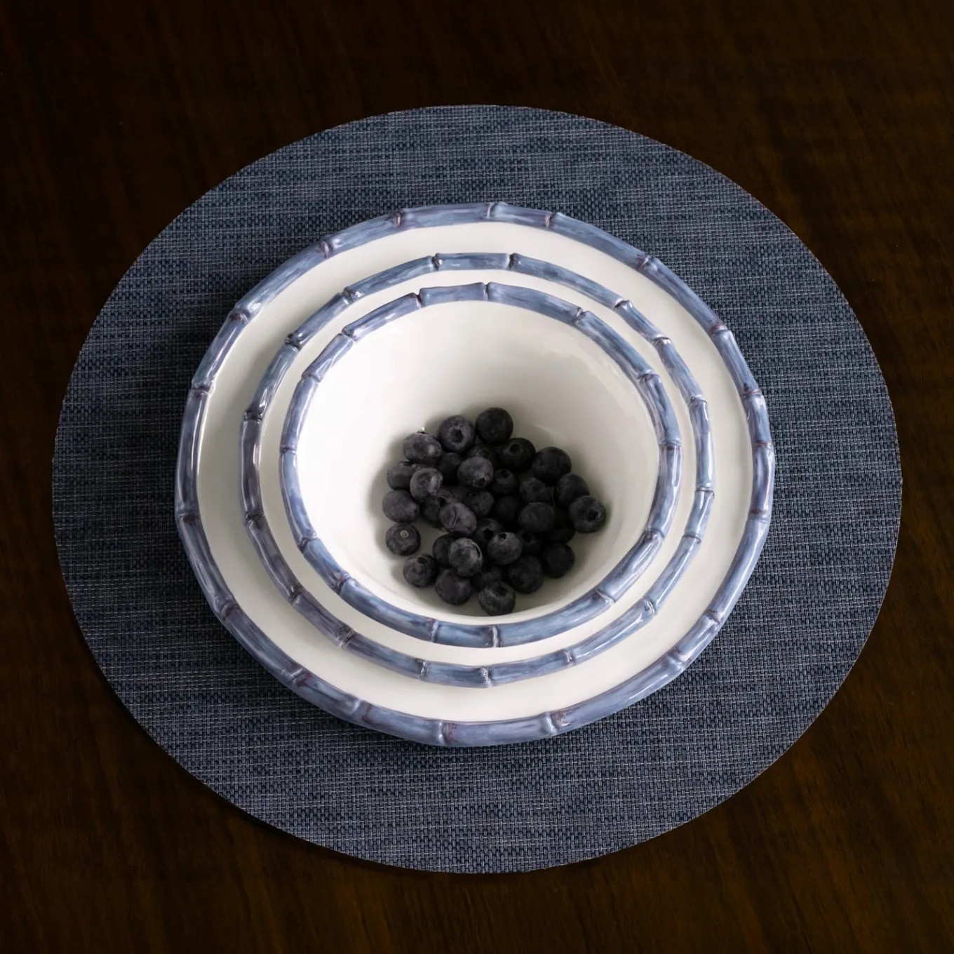 VIDA Bamboo 9" Salad Plate Set of 4 (White and Blue)