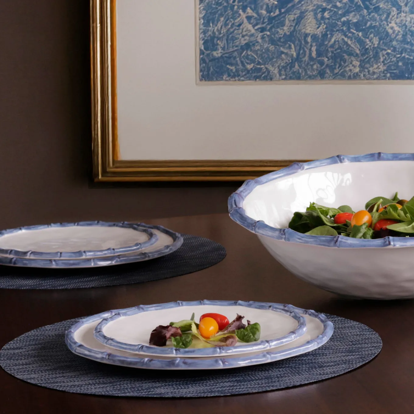 VIDA Bamboo 9" Salad Plate Set of 4 (White and Blue)