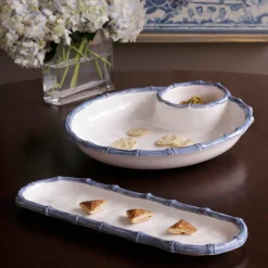VIDA Bamboo Baguette Platter (White and Blue)