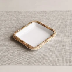 VIDA Bamboo Beverage Napkin Holder (White and Natural)